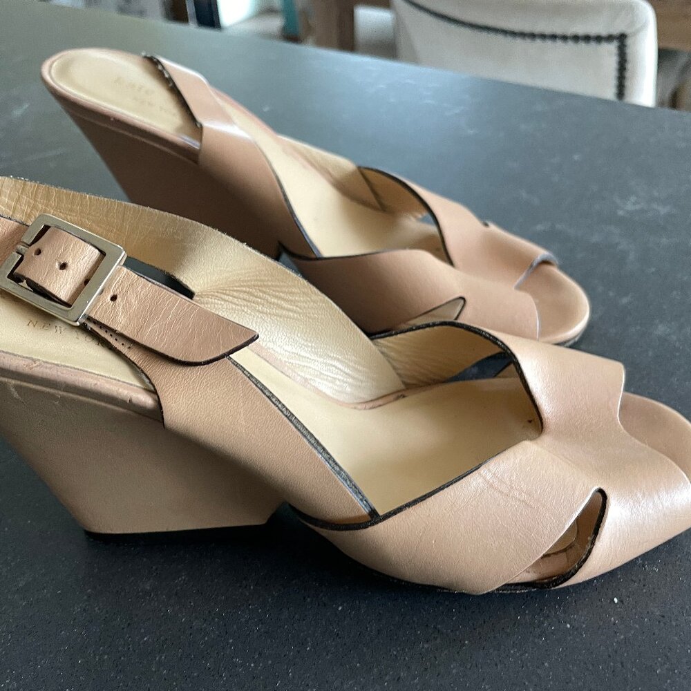 Kate Spade Beige Leather Wedge Heels Size 7.5